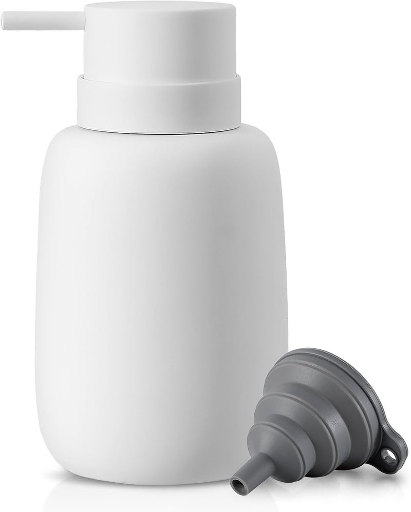 YDSluock Matte White Soap Dispenser Bathroom,Ceramic Soap Dispenser Lotion Pump Dish Soap Dispenser for Kitchen,16oz Refillable Liquid Hand Wash Dispenser for Bathroom (Rubber Paint) - Image 1